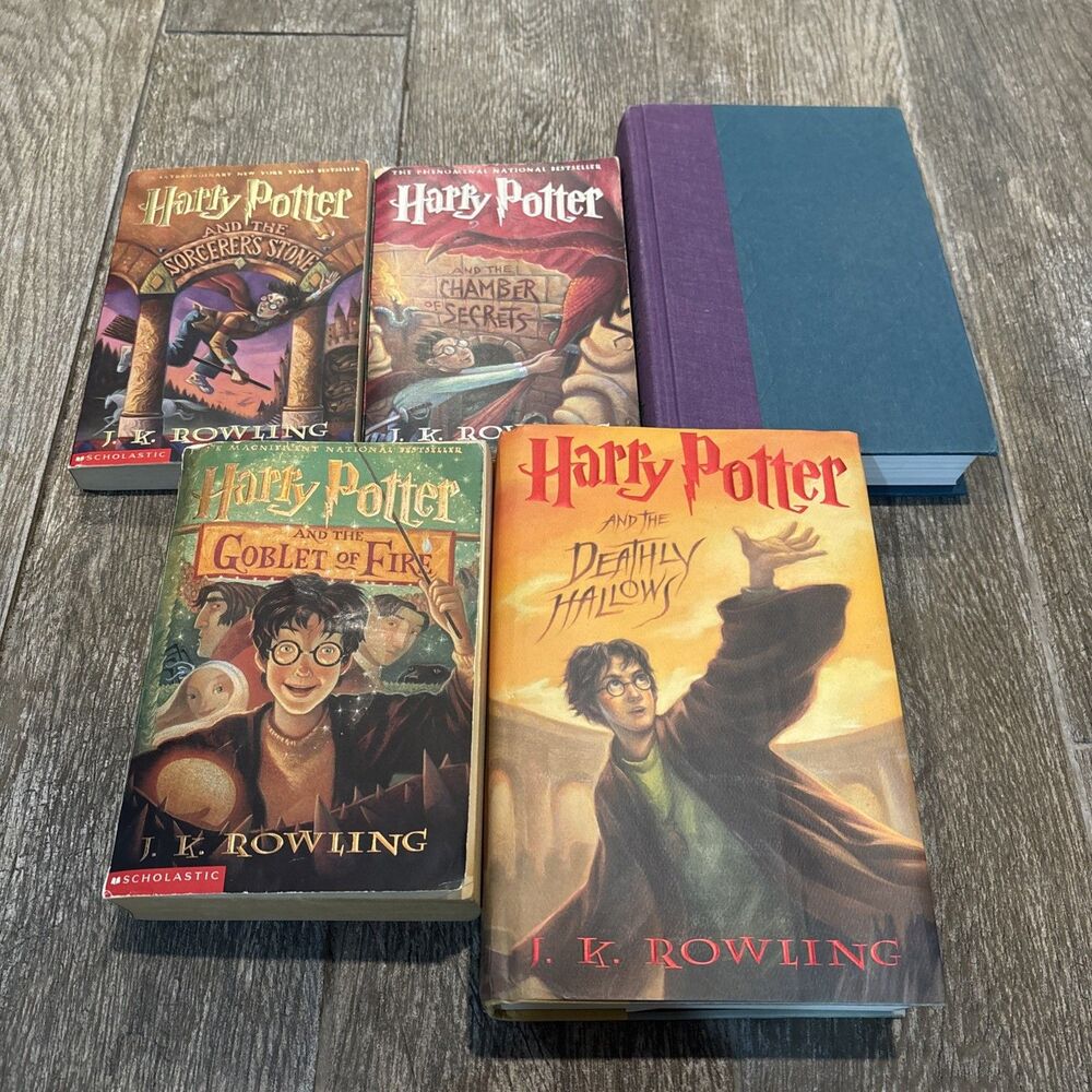 Harry Potter Book Lot Of 5 Years 1-4, and 7 3 Paperback, 2 Hardcover